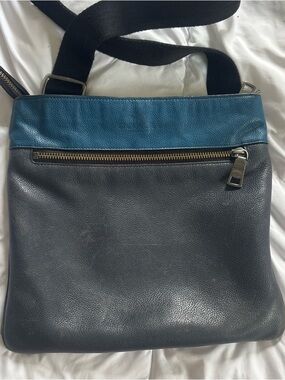 Leather Coach Crossbody Bag in Navy and Teal